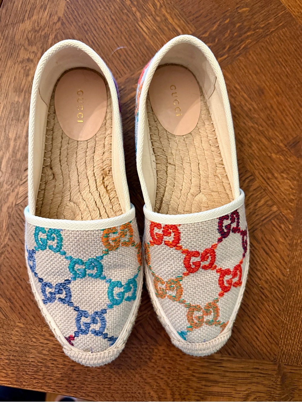 Gucci Multicolor GG Canvas Espadrilles - Rainbow Logo Slip-Ons